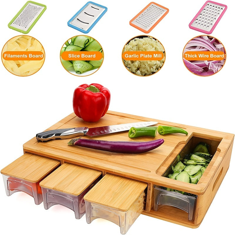 Bamboo cutting board with trays