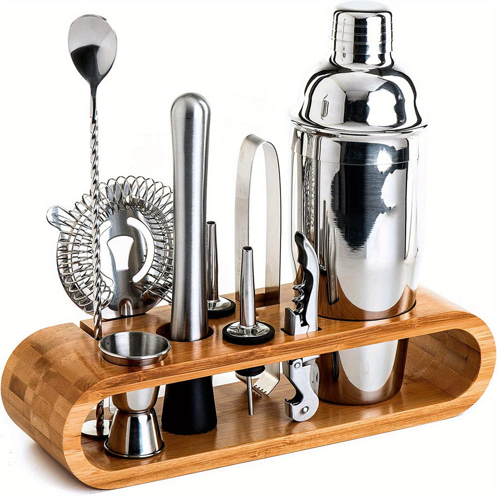 10-Piece Cocktail Set with Bamboo Stand 