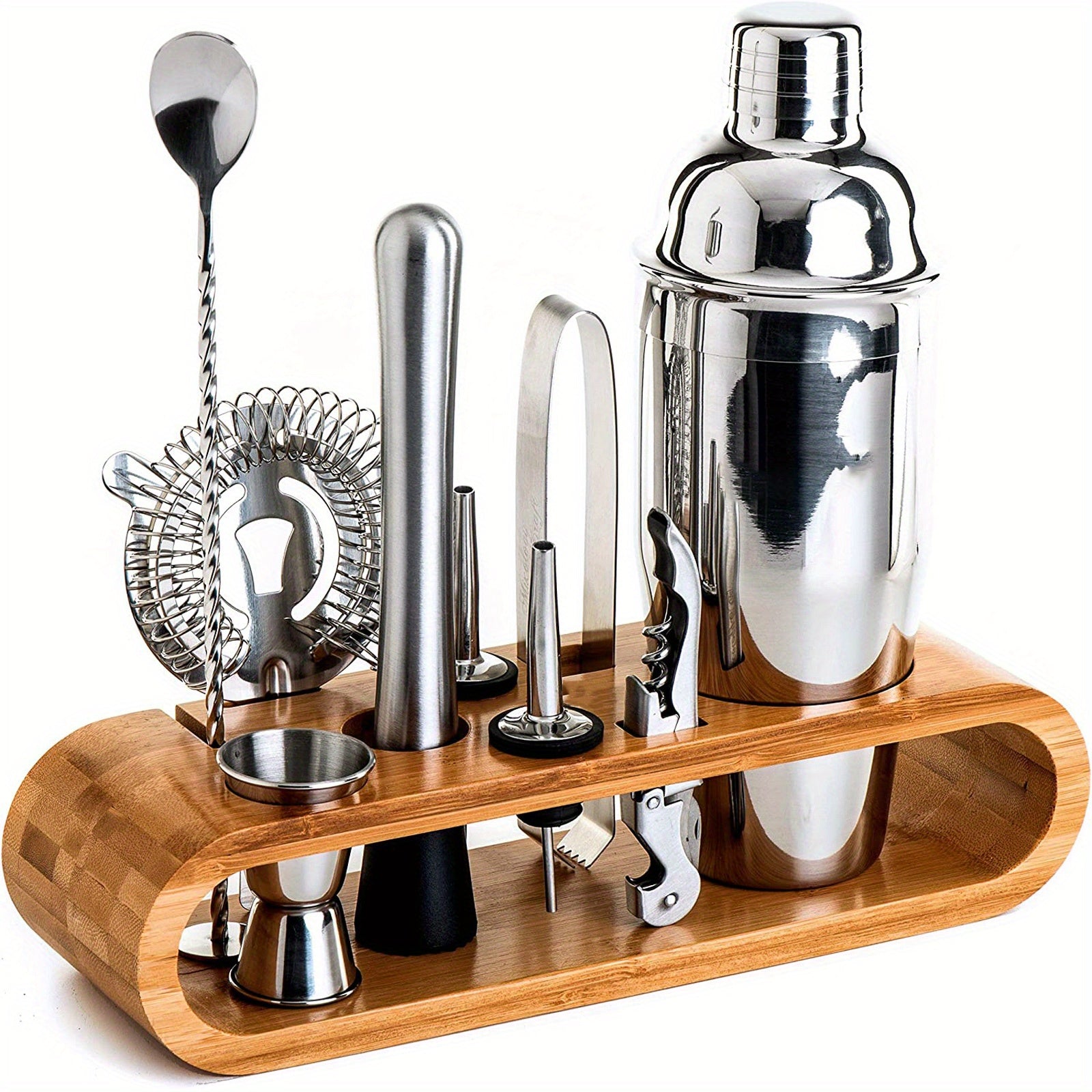 10-Piece Cocktail Set with Bamboo Stand 