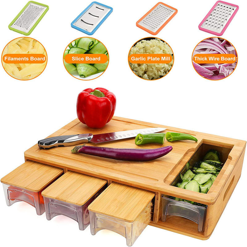 Bamboo cutting board with trays