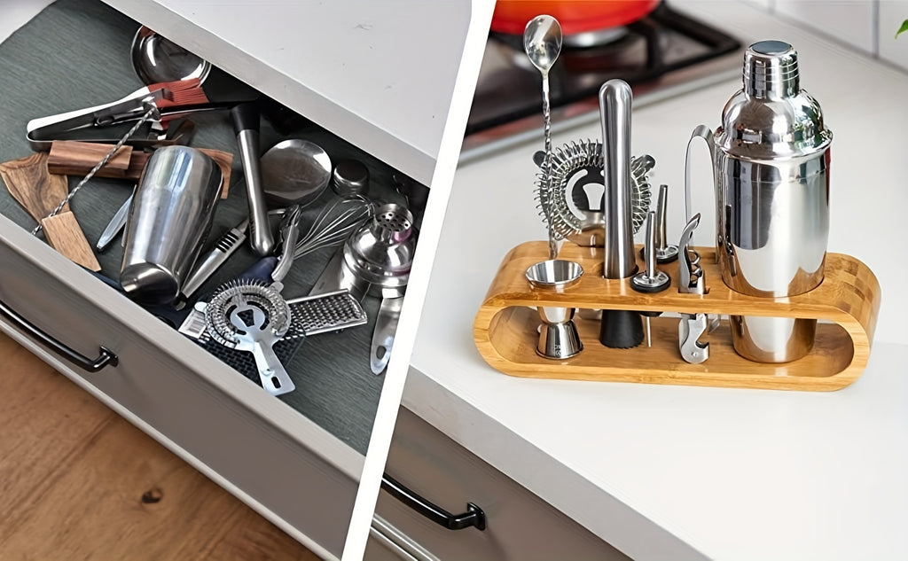 10-Piece Cocktail Set with Bamboo Stand 