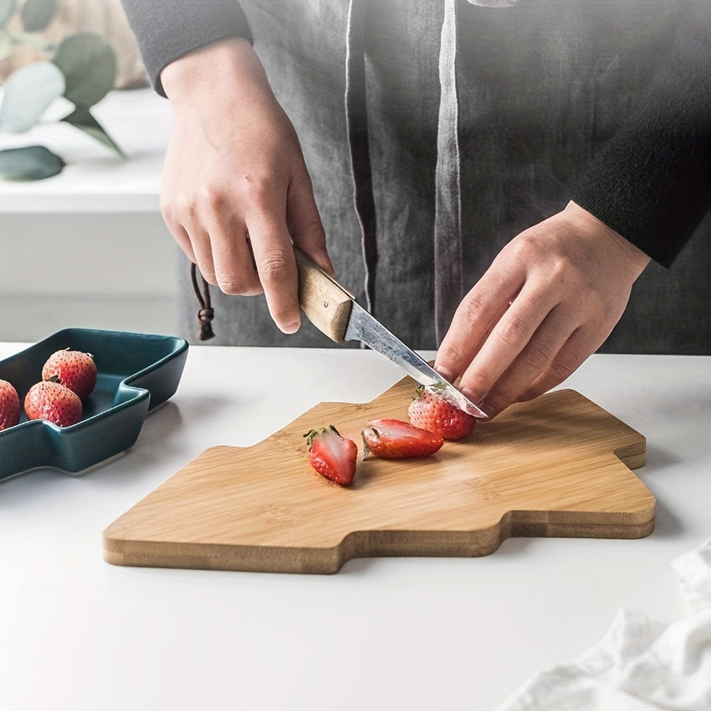 Bamboo Christmas board with ceramic plates for appetizers