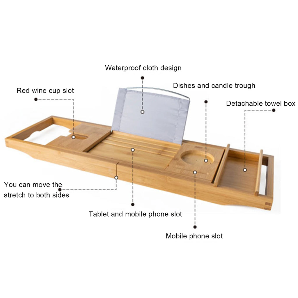 Bamboo Bathtub Tray Caddy – Adjustable Bath Shelf with Towel Holder for Relaxing Bath