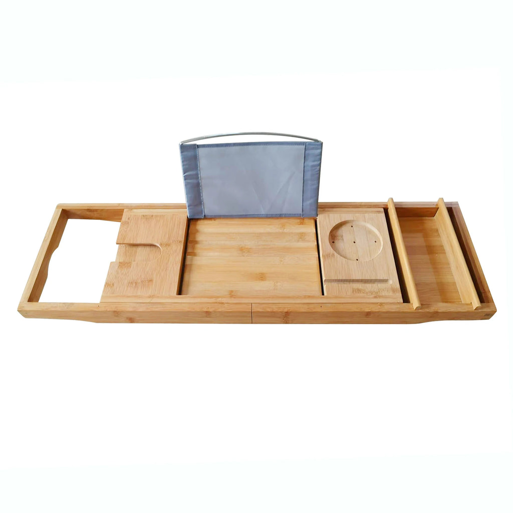Bamboo Bathtub Tray Caddy – Adjustable Bath Shelf with Towel Holder for Relaxing Bath