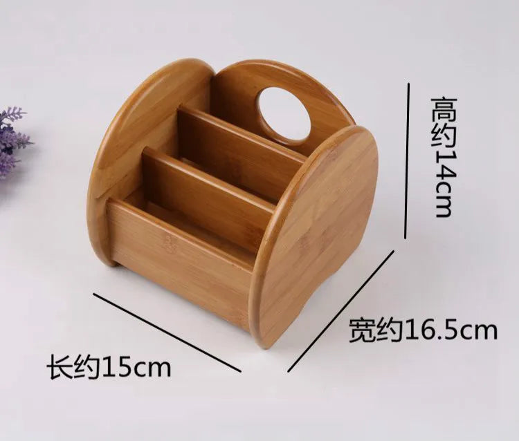 Bamboo Remote Control & Desk Organizer – Multi-Compartment Storage Box