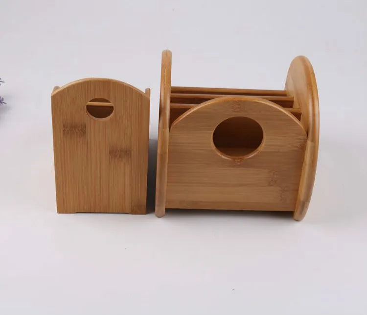 Bamboo Remote Control & Desk Organizer – Multi-Compartment Storage Box