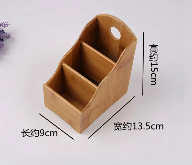 Bamboo Remote Control & Desk Organizer – Multi-Compartment Storage Box