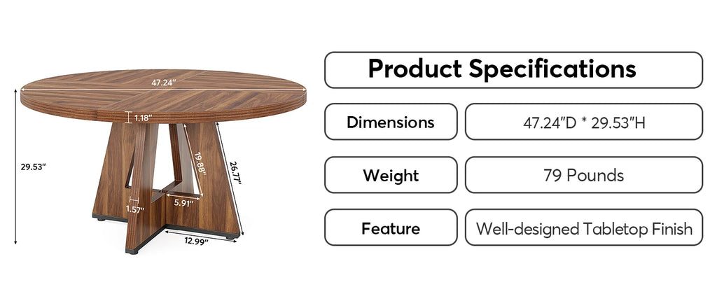 Bamboo Round Dining Table 47” – Eco-Friendly Farmhouse Table for 4–6 People