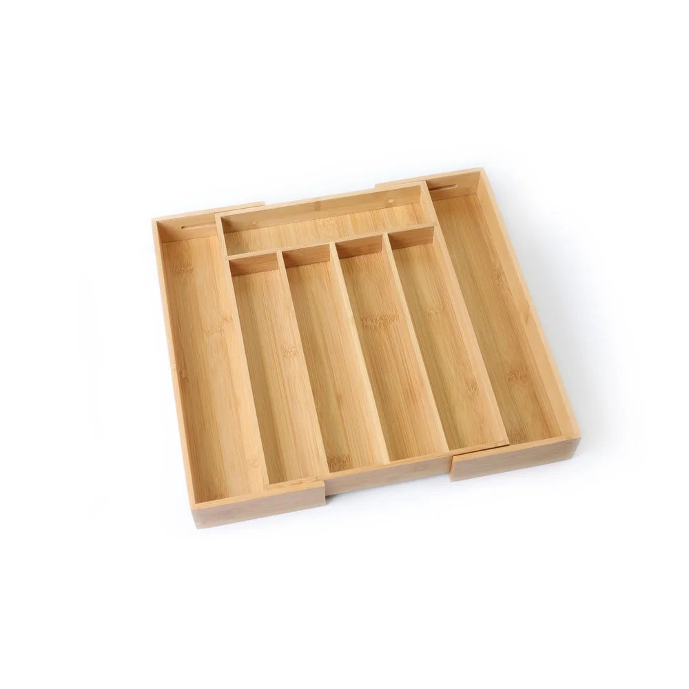 Bamboo Drawer Cutlery Organizer – Adjustable Utensil Tray