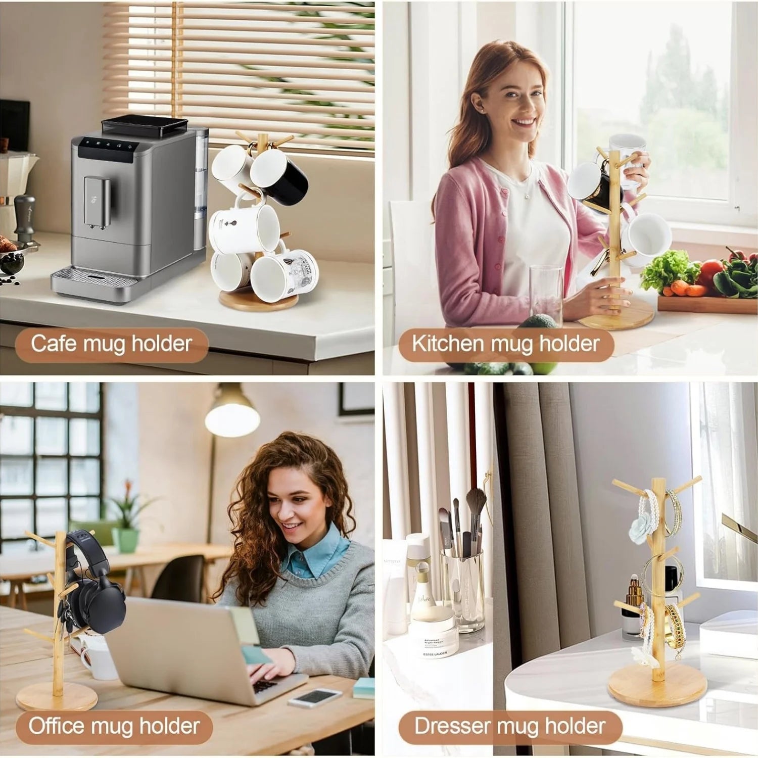 Bamboo Coffee Mug Holder – 6-Hook Countertop Cup Stand