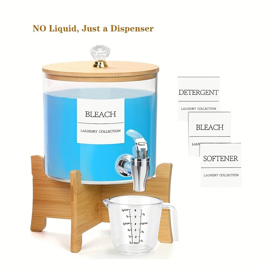 Laundry Detergent Dispenser with Stand – Bamboo Soap Container with Faucet for Laundry Room Organization