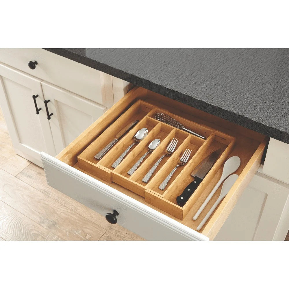 Bamboo Drawer Cutlery Organizer – Adjustable Utensil Tray