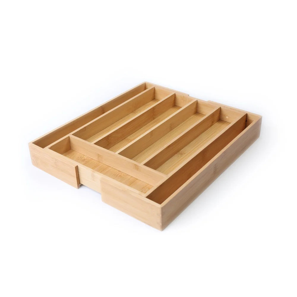 Bamboo Drawer Cutlery Organizer – Adjustable Utensil Tray
