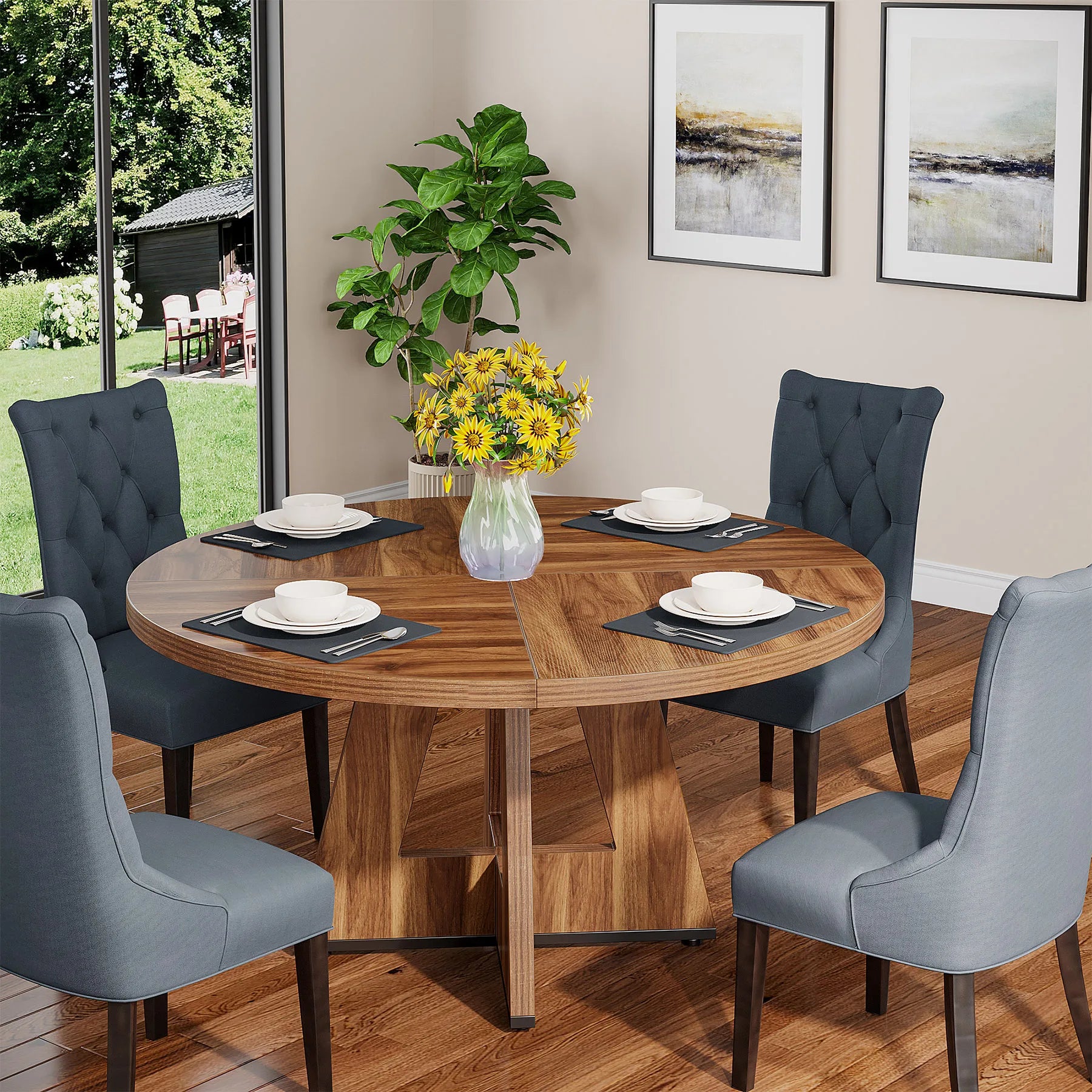 Bamboo Round Dining Table 47” – Eco-Friendly Farmhouse Table for 4–6 People