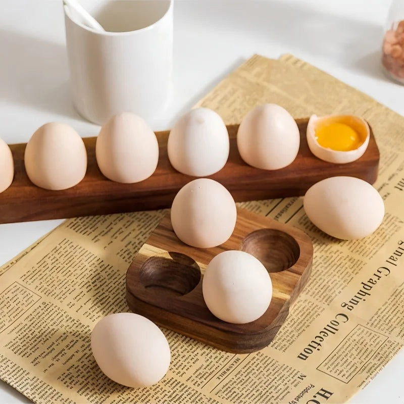Wooden Egg Holder Rack – Paulownia Wood Kitchen Egg Storage Tray
