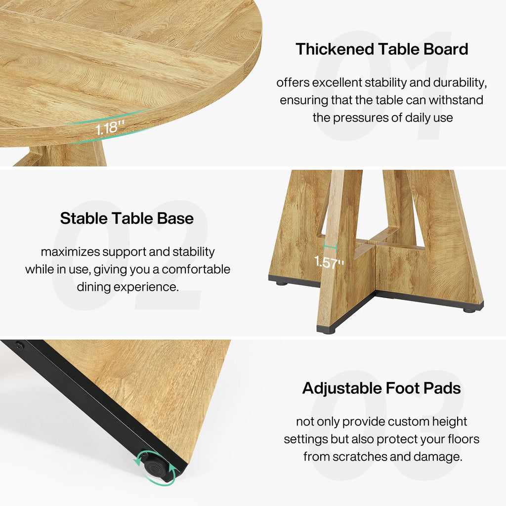 Bamboo Round Dining Table 47” – Eco-Friendly Farmhouse Table for 4–6 People