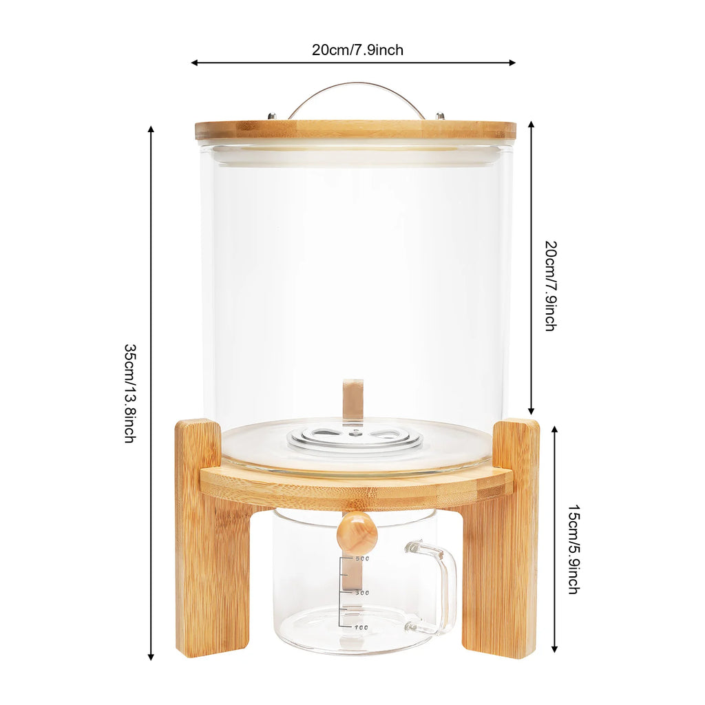 5L Glass Cereal Dispenser with Bamboo Lid – Airtight Food Storage Container for Rice, Coffee & Dry Foods