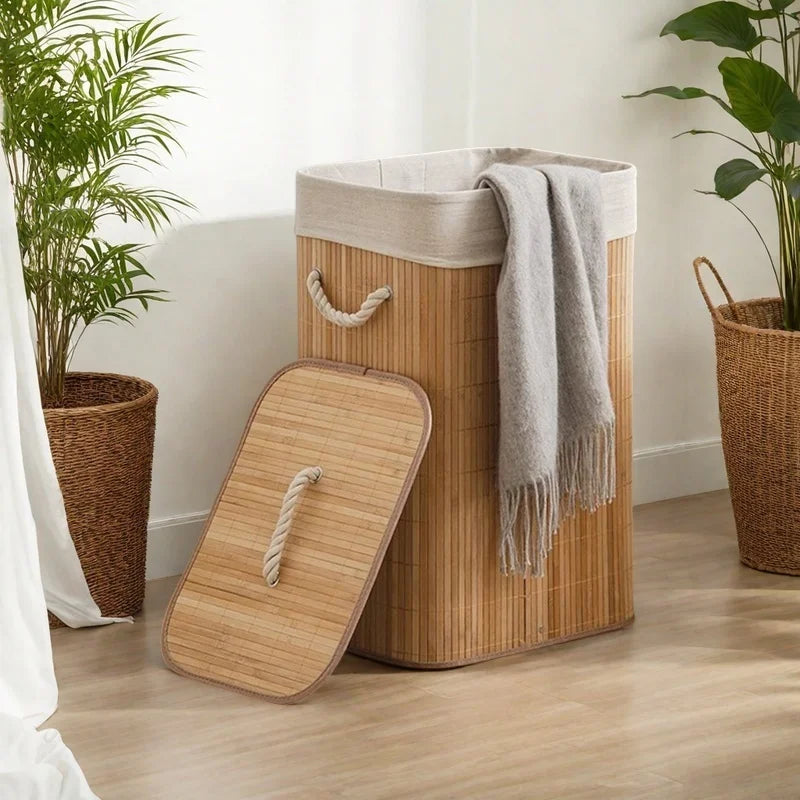 Foldable Bamboo Storage Basket – Collapsible Organizer for Laundry, Towels & Home Storage