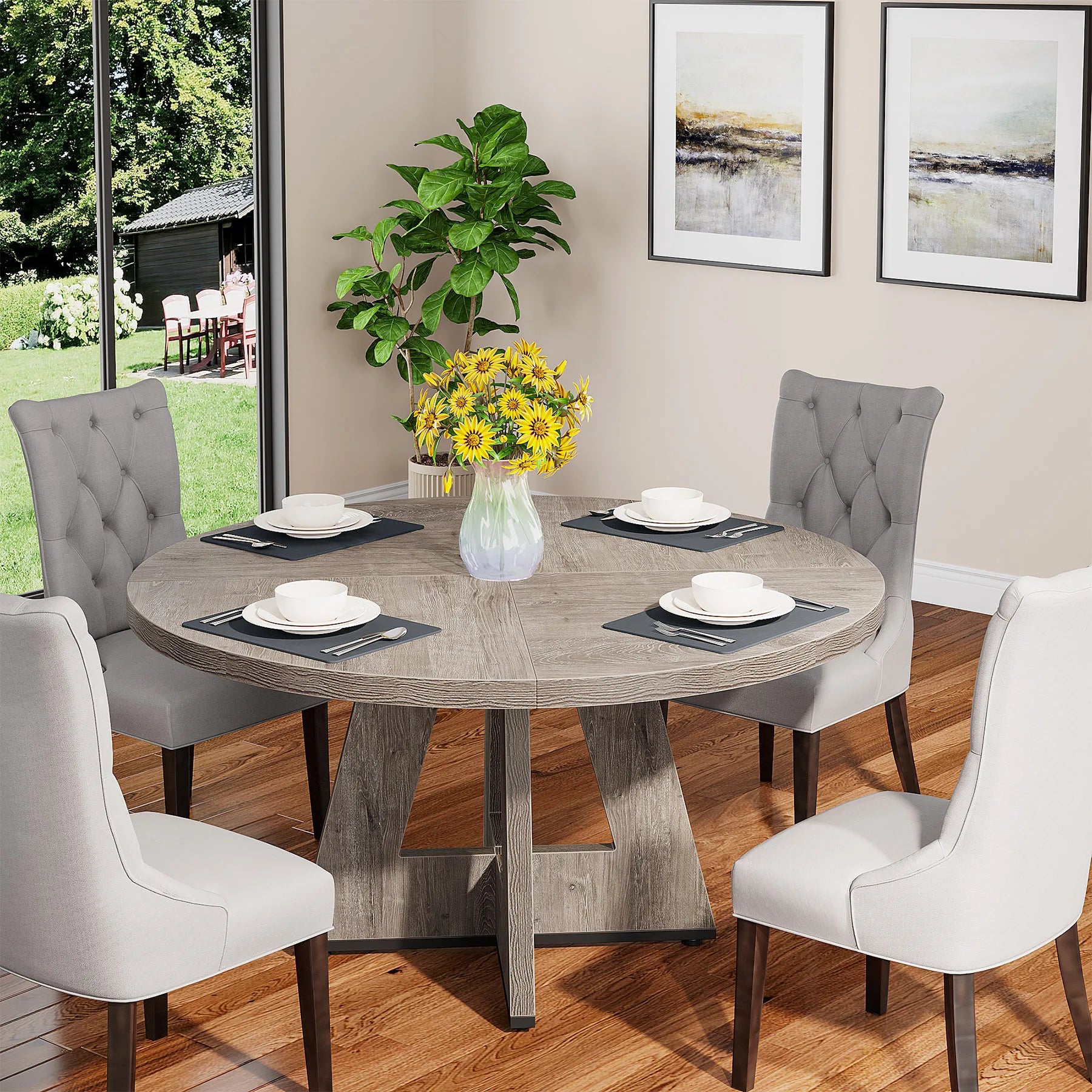 Bamboo Round Dining Table 47” – Eco-Friendly Farmhouse Table for 4–6 People