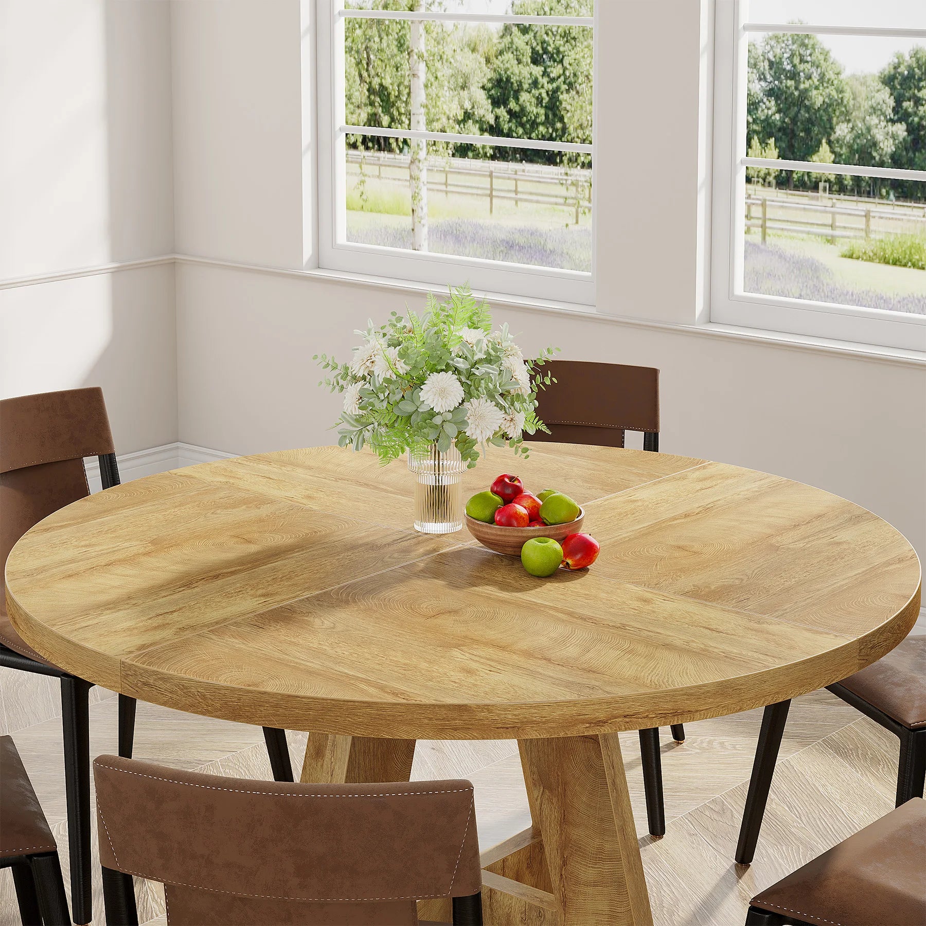 Bamboo Round Dining Table 47” – Eco-Friendly Farmhouse Table for 4–6 People