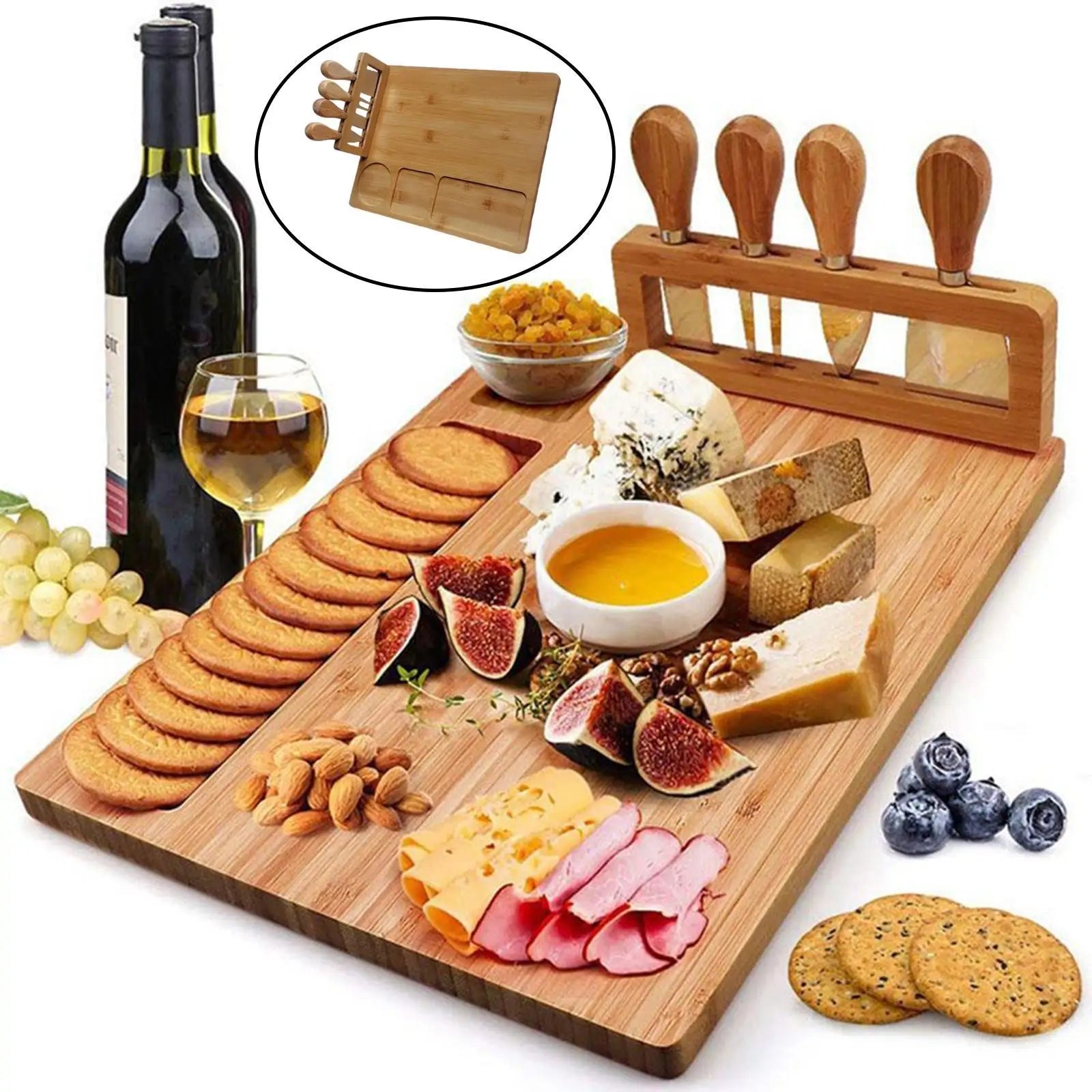 Rectangle Bamboo Cheese Board Set – Premium Charcuterie and Serving Board
