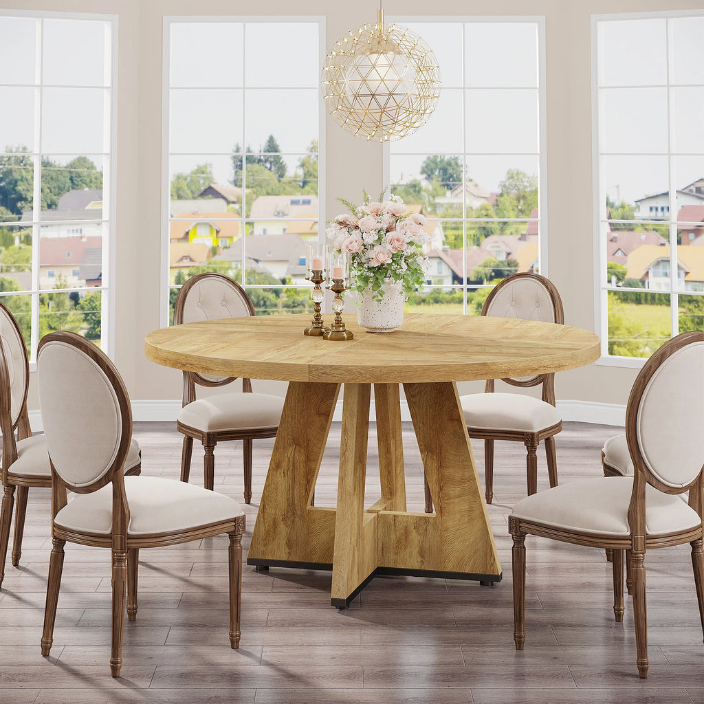 Bamboo Round Dining Table 47” – Eco-Friendly Farmhouse Table for 4–6 People