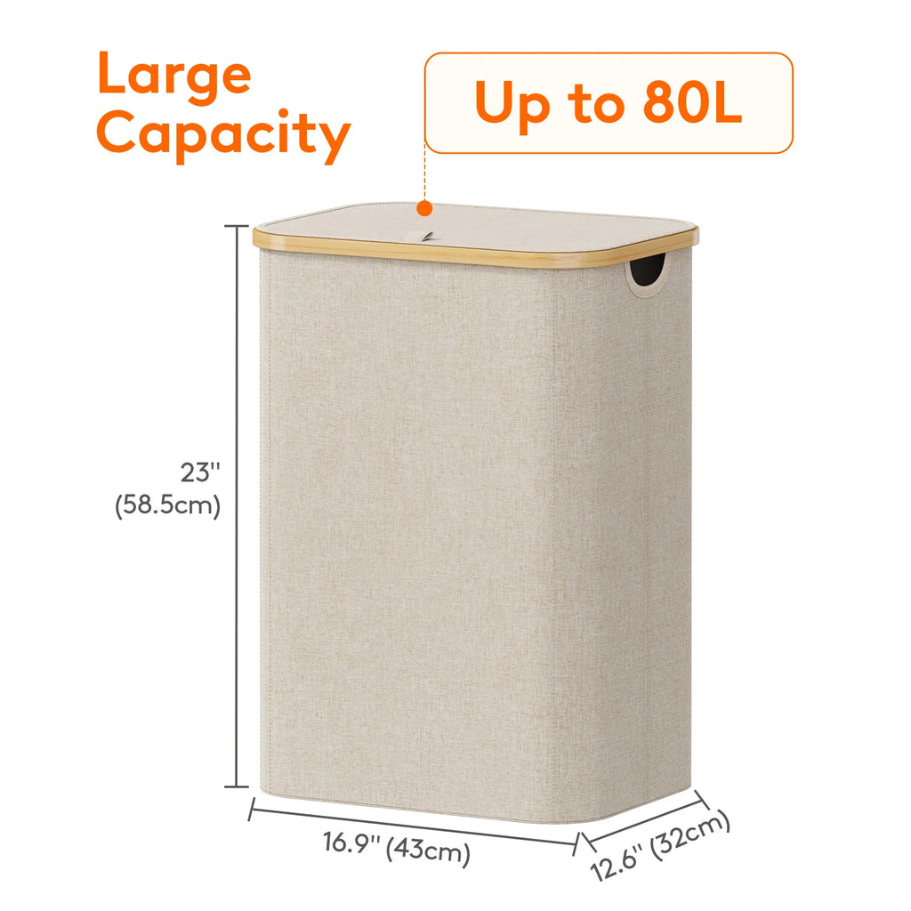 Laundry Basket with Lid – Large Clothes Hamper with Bamboo Handles for Laundry Room Organization