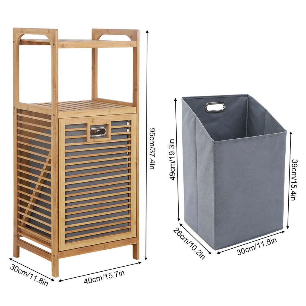 Tilt-Out Bamboo Laundry Cabinet – Space-Saving Laundry Hamper Cabinet for Bathroom & Laundry Room