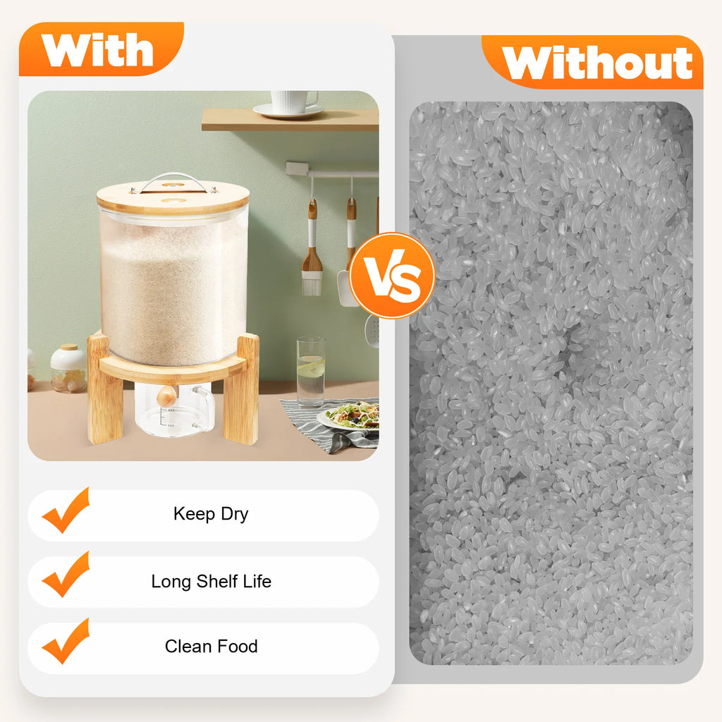 5L Glass Cereal Dispenser with Bamboo Lid – Airtight Food Storage Container for Rice, Coffee & Dry Foods