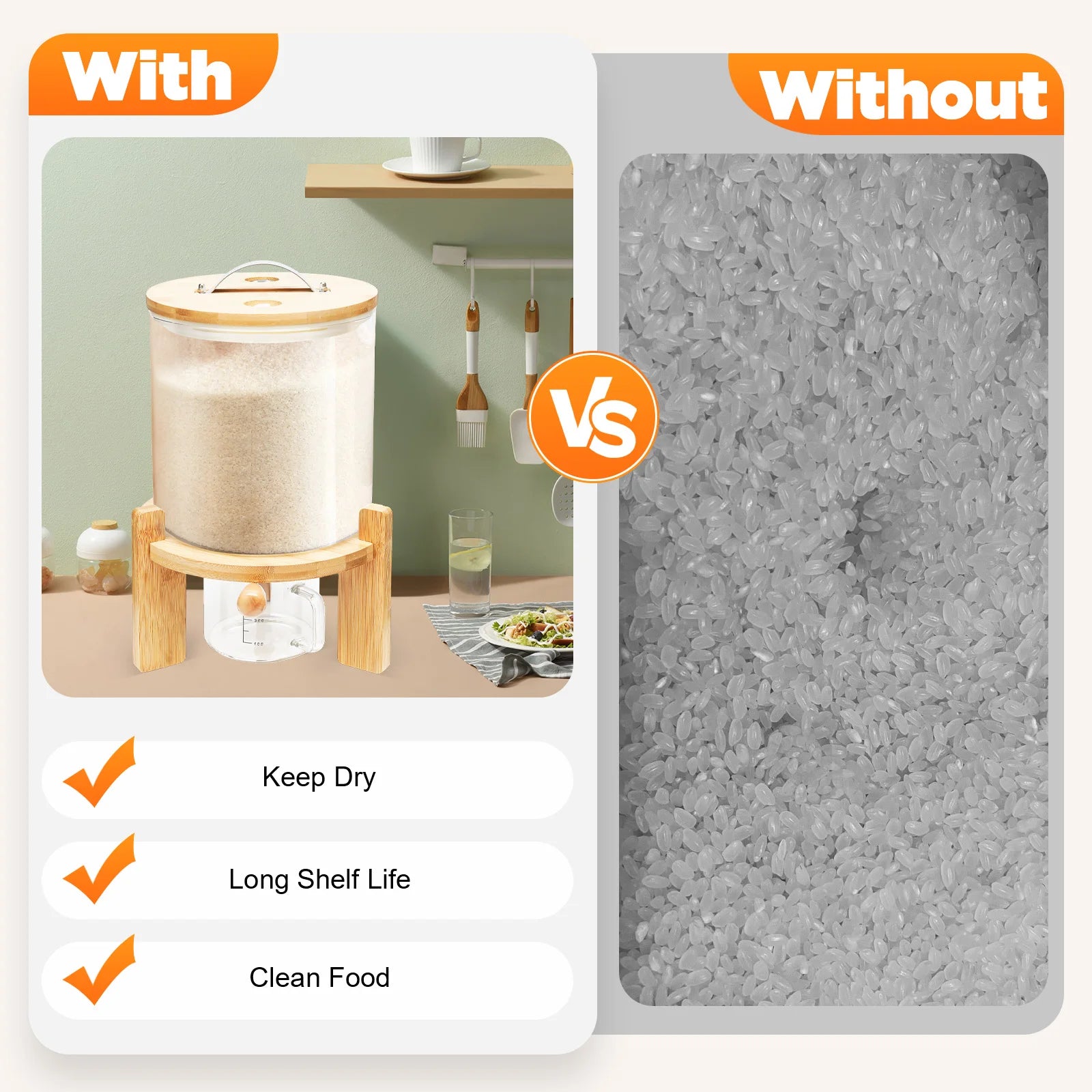 5L Glass Cereal Dispenser with Bamboo Lid – Airtight Food Storage Container for Rice, Coffee & Dry Foods