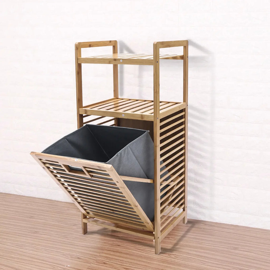 Tilt-Out Bamboo Laundry Cabinet – Space-Saving Laundry Hamper Cabinet for Bathroom & Laundry Room