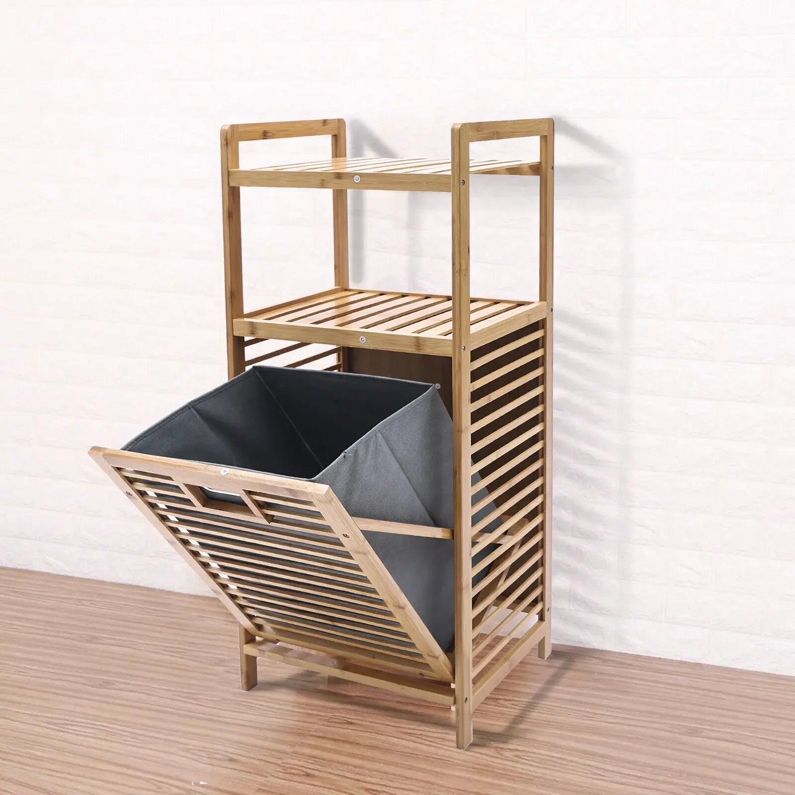 Tilt-Out Bamboo Laundry Cabinet – Space-Saving Laundry Hamper Cabinet for Bathroom & Laundry Room