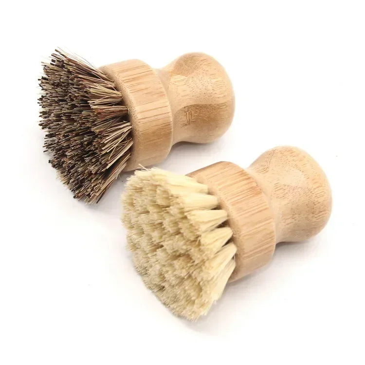 Bamboo Dishwashing Brush Natural Sisal Wooden Handle High Density Bristles for Cast Iron Pans Pots Dishes Fruits Vegetables Clea