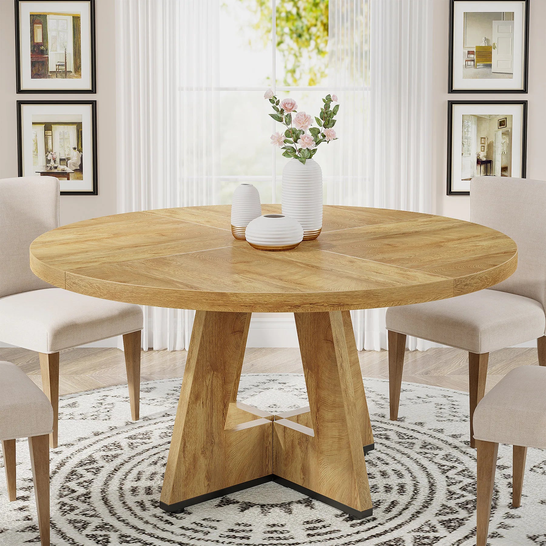 Bamboo Round Dining Table 47” – Eco-Friendly Farmhouse Table for 4–6 People