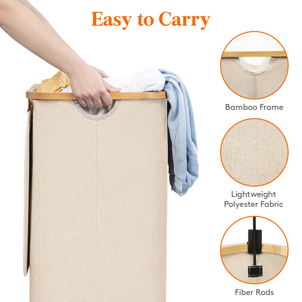 Laundry Basket with Lid – Large Clothes Hamper with Bamboo Handles for Laundry Room Organization