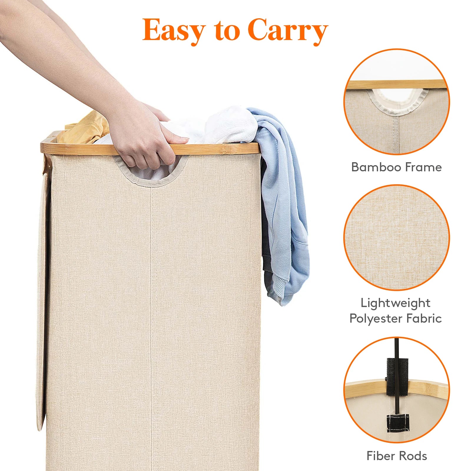 Laundry Basket with Lid – Large Clothes Hamper with Bamboo Handles for Laundry Room Organization