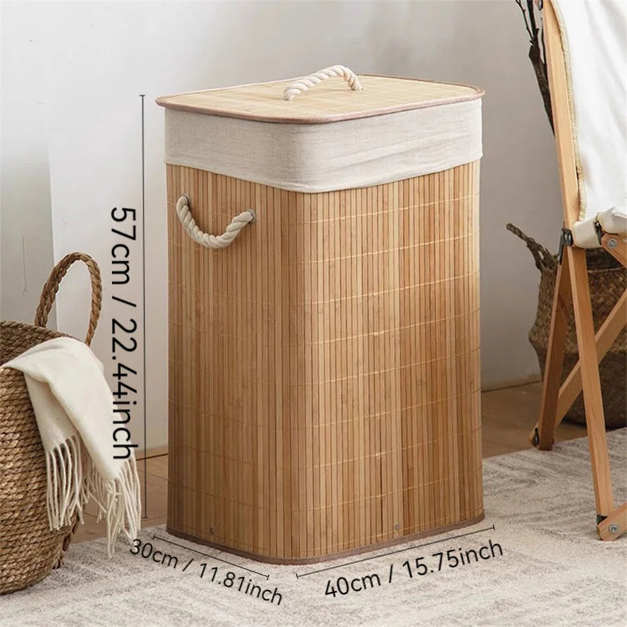 Foldable Bamboo Storage Basket – Collapsible Organizer for Laundry, Towels & Home Storage