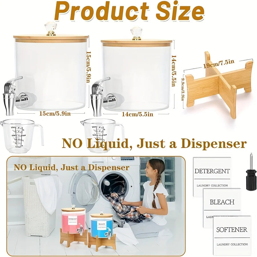 Laundry Detergent Dispenser with Stand – Bamboo Soap Container with Faucet for Laundry Room Organization