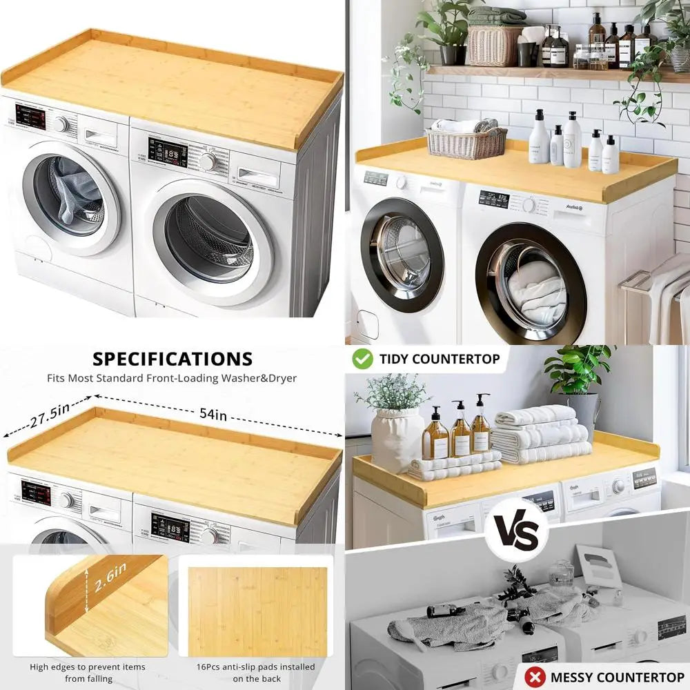 Bamboo Laundry Room Countertop – 27.5 x 54 Inch Solid Bamboo Work Surface for Washer and Dryer