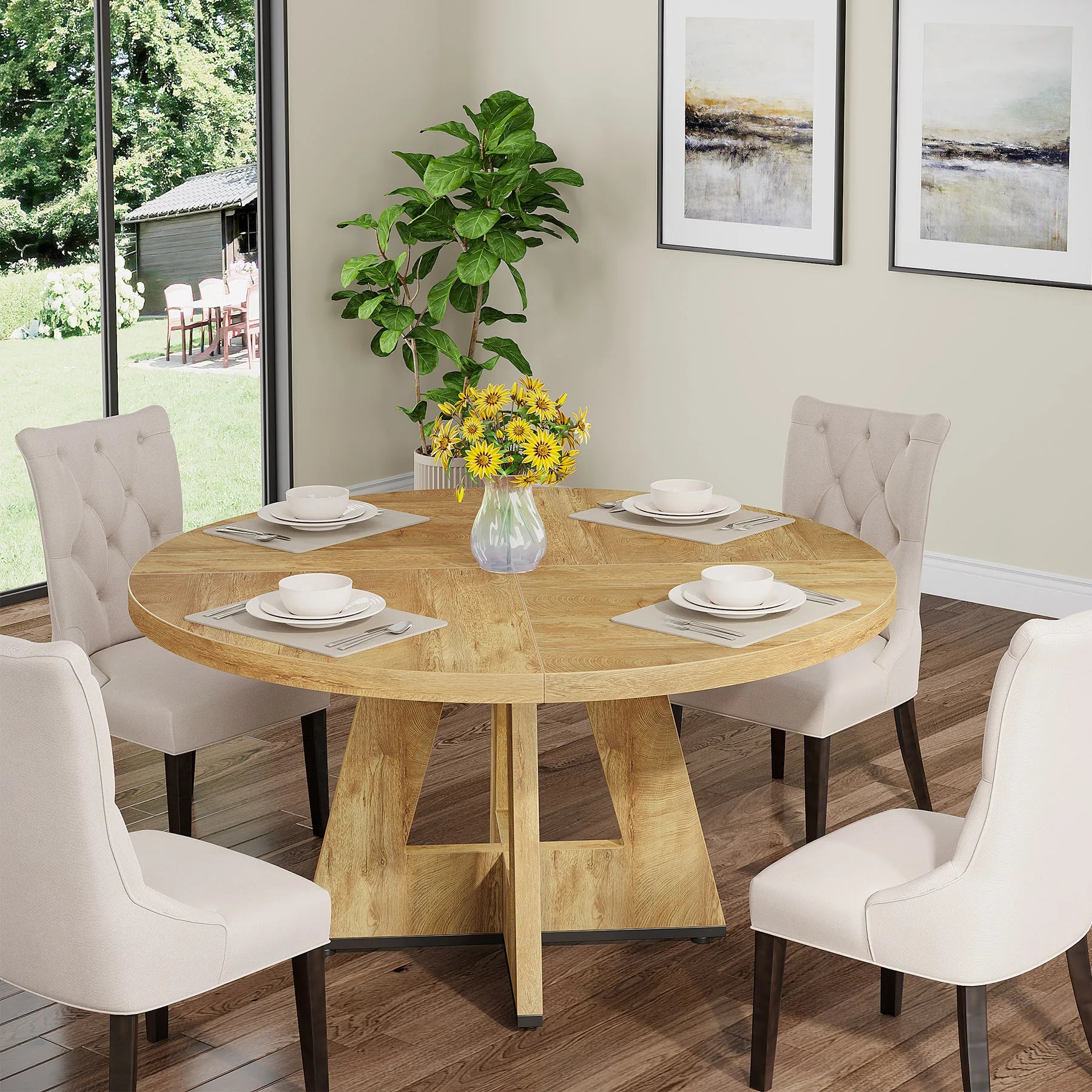 Bamboo Round Dining Table 47” – Eco-Friendly Farmhouse Table for 4–6 People