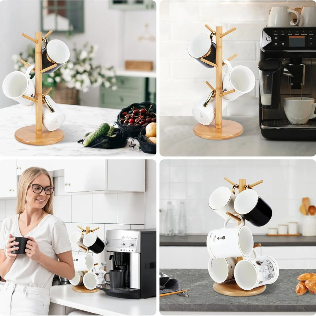 Bamboo Coffee Mug Holder – 6-Hook Countertop Cup Stand