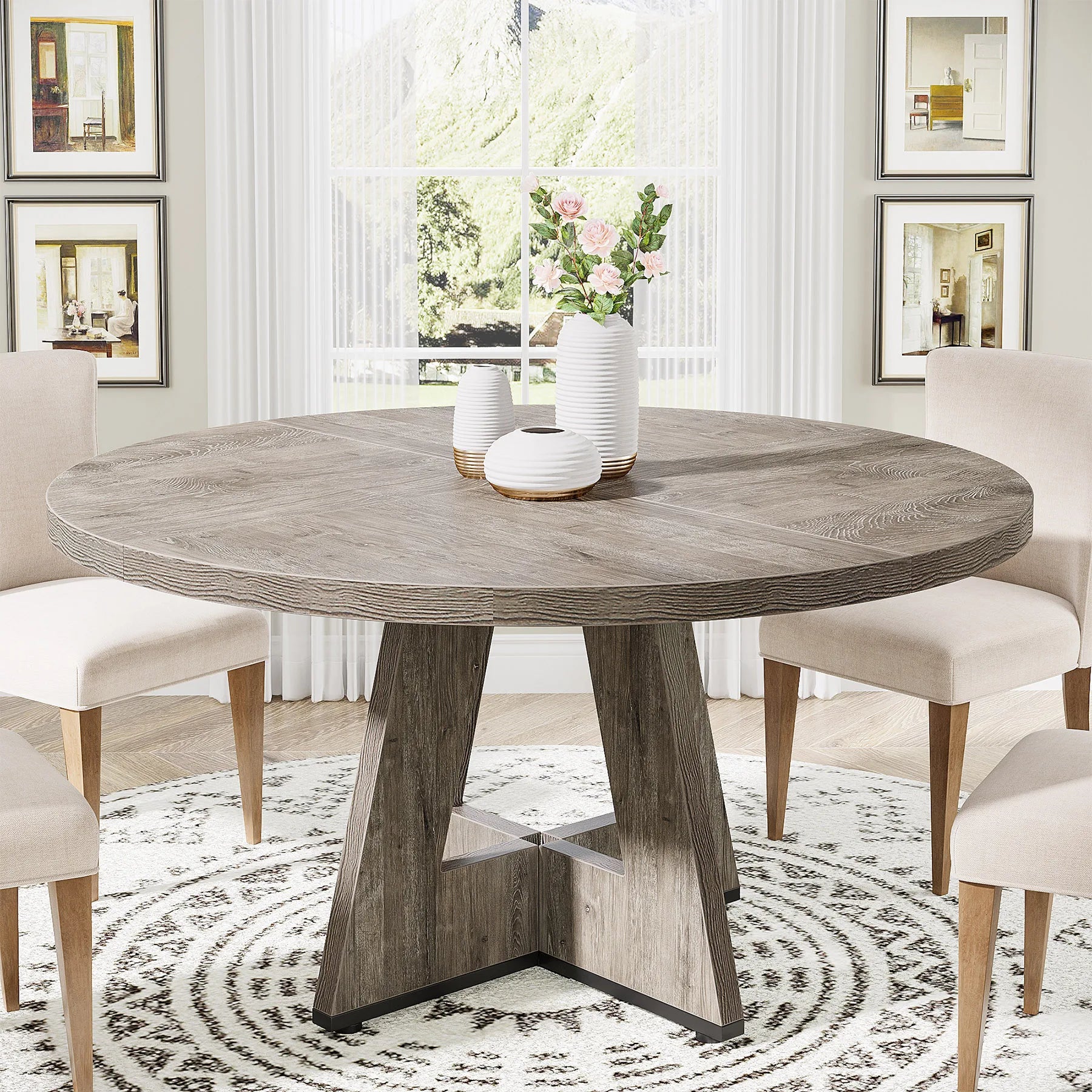 Bamboo Round Dining Table 47” – Eco-Friendly Farmhouse Table for 4–6 People
