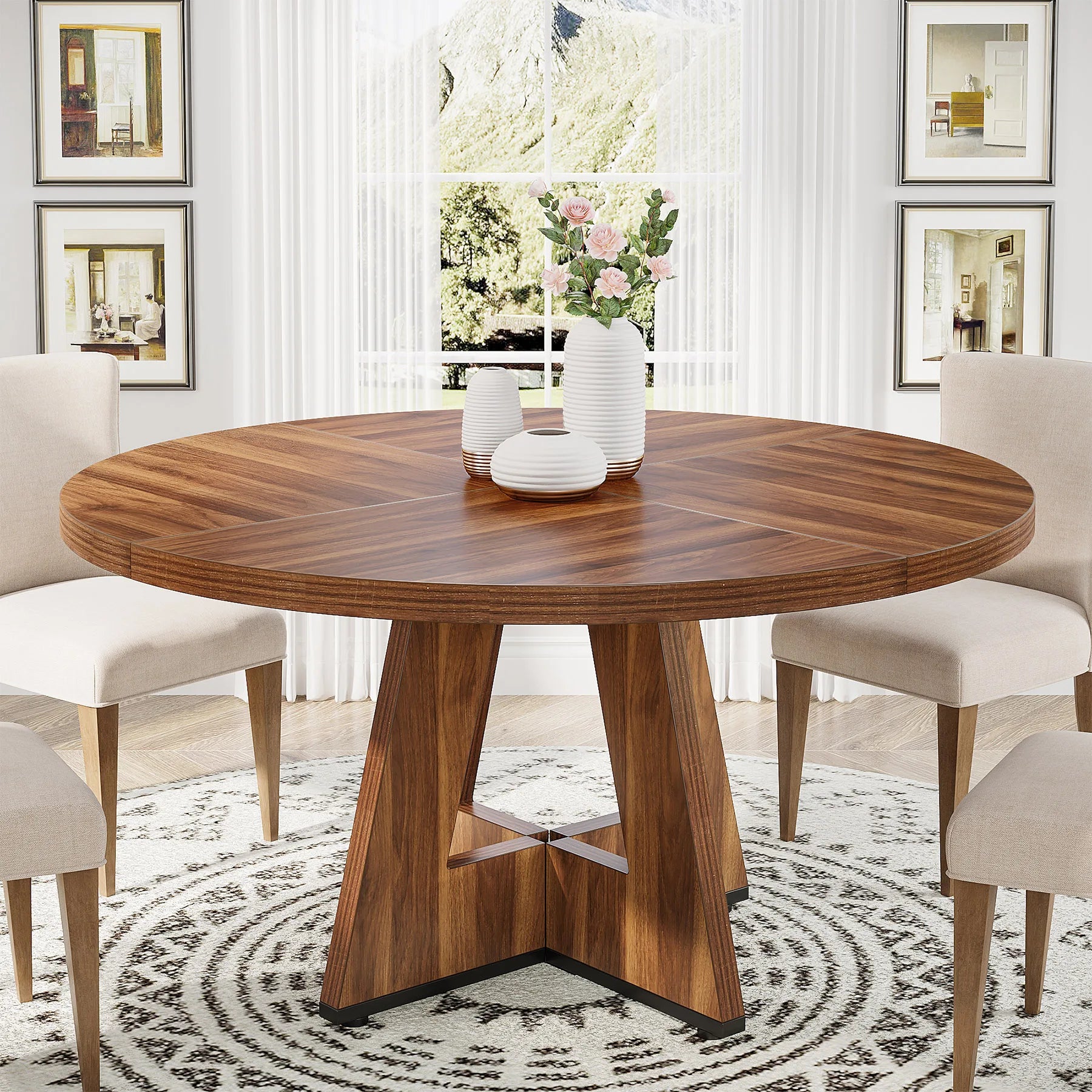 Bamboo Round Dining Table 47” – Eco-Friendly Farmhouse Table for 4–6 People