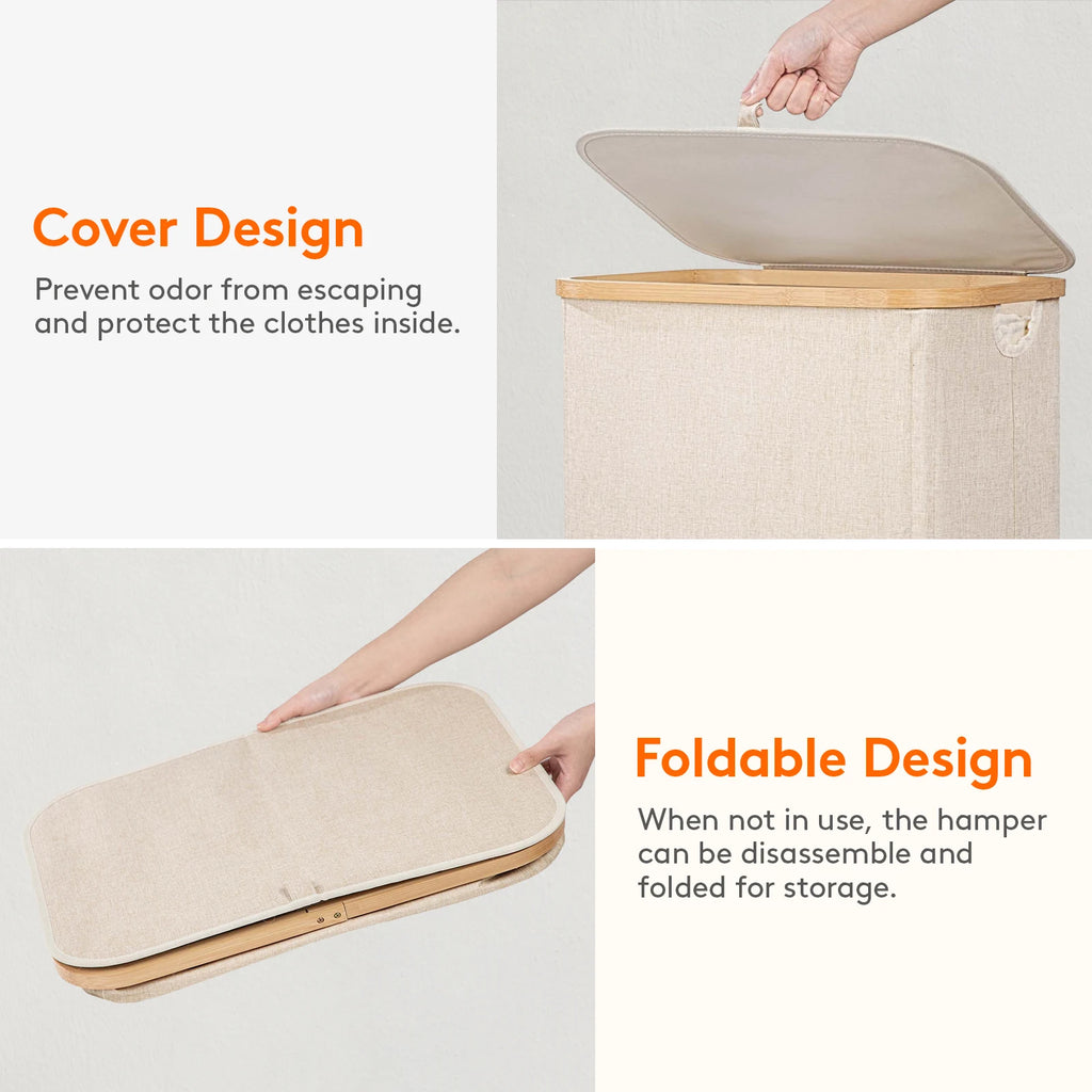 Laundry Basket with Lid – Large Clothes Hamper with Bamboo Handles for Laundry Room Organization