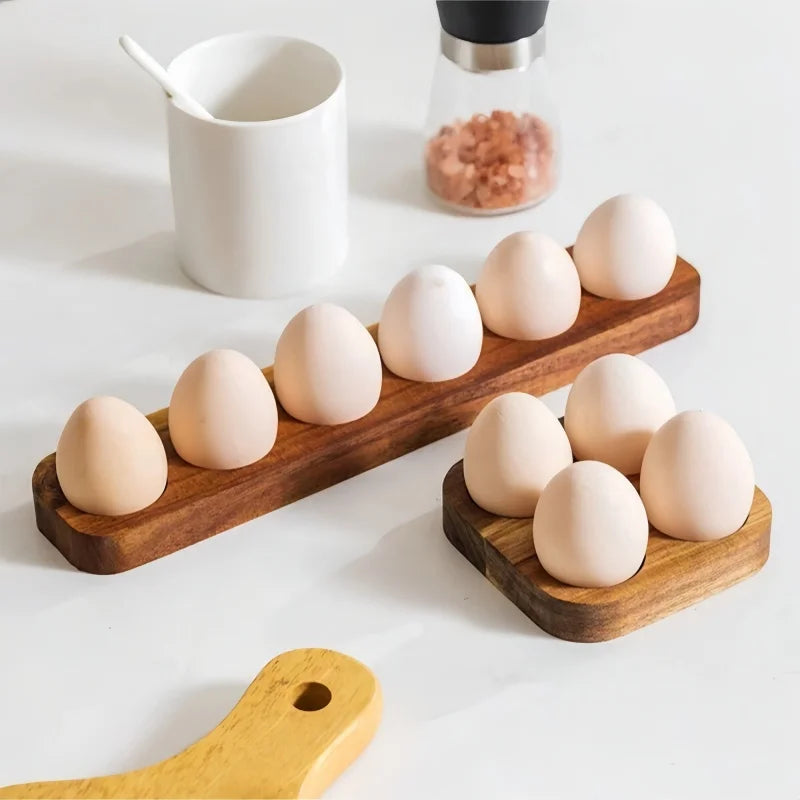 Wooden Egg Holder Rack – Paulownia Wood Kitchen Egg Storage Tray