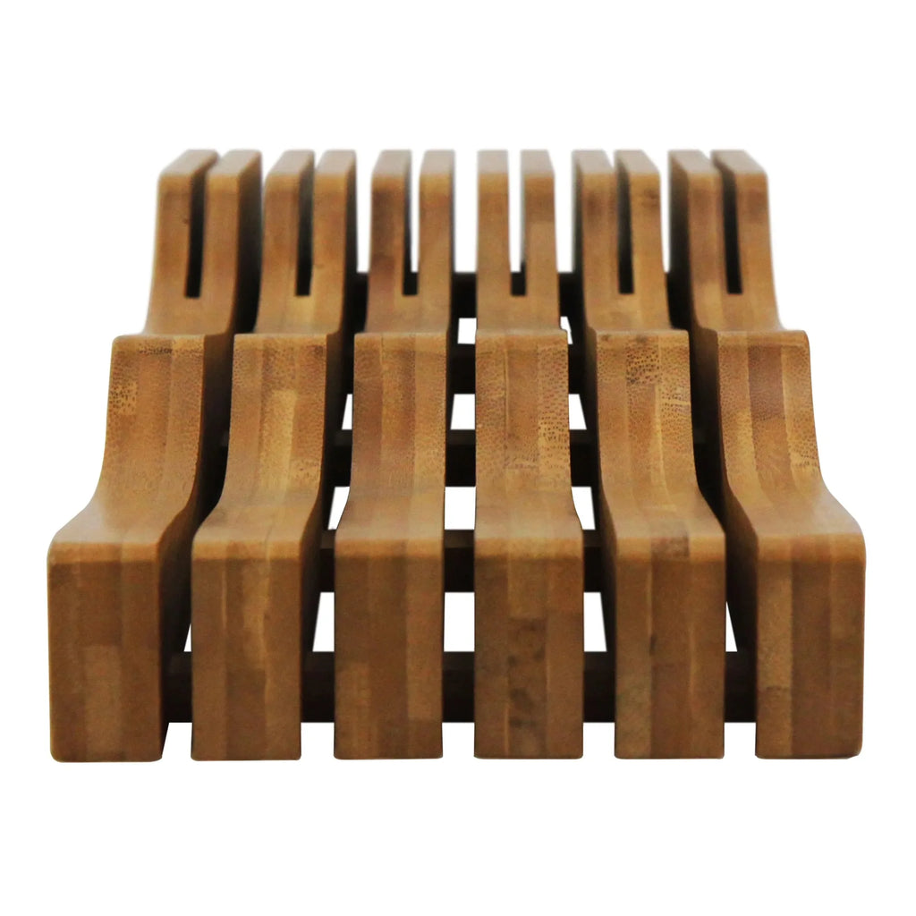 In-Drawer Bamboo Knife Organizer – Natural Wood, Space-Saving & Easy to Clean