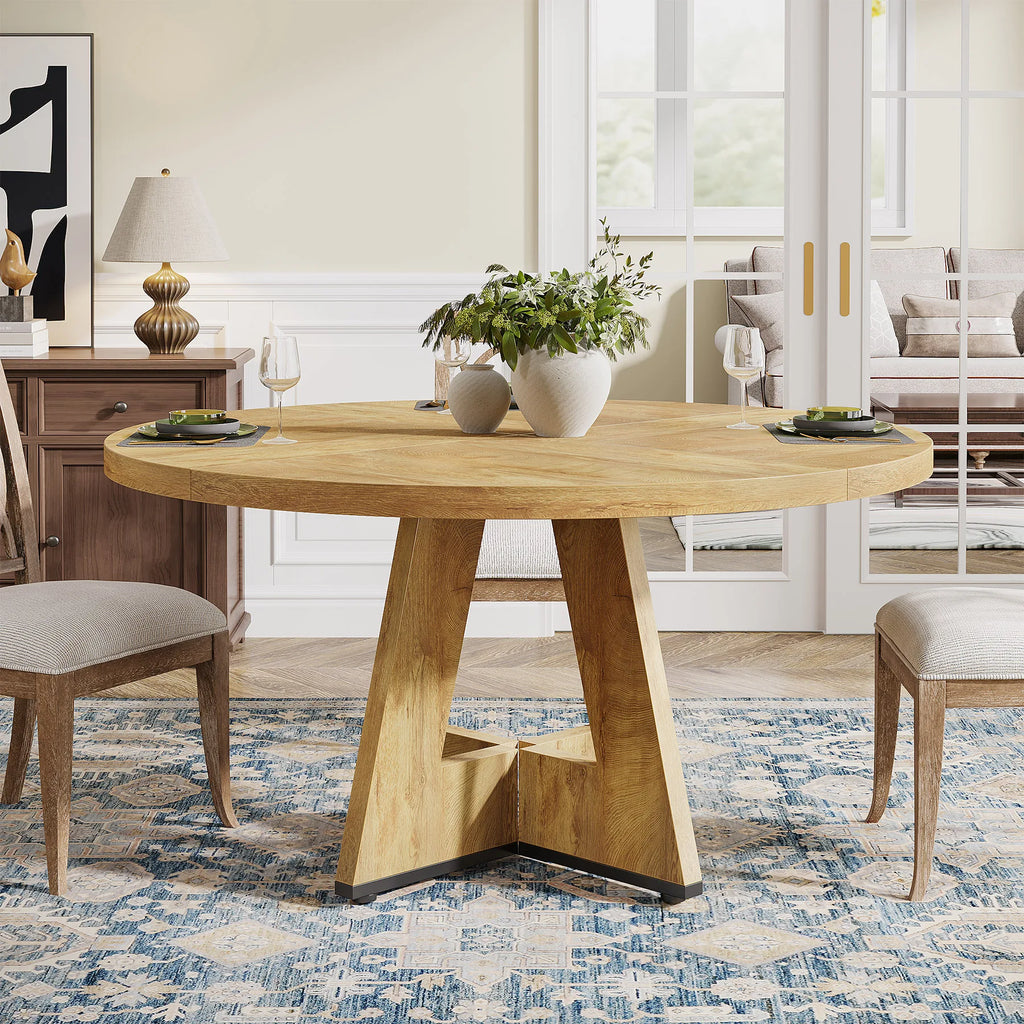 Bamboo Round Dining Table 47” – Eco-Friendly Farmhouse Table for 4–6 People