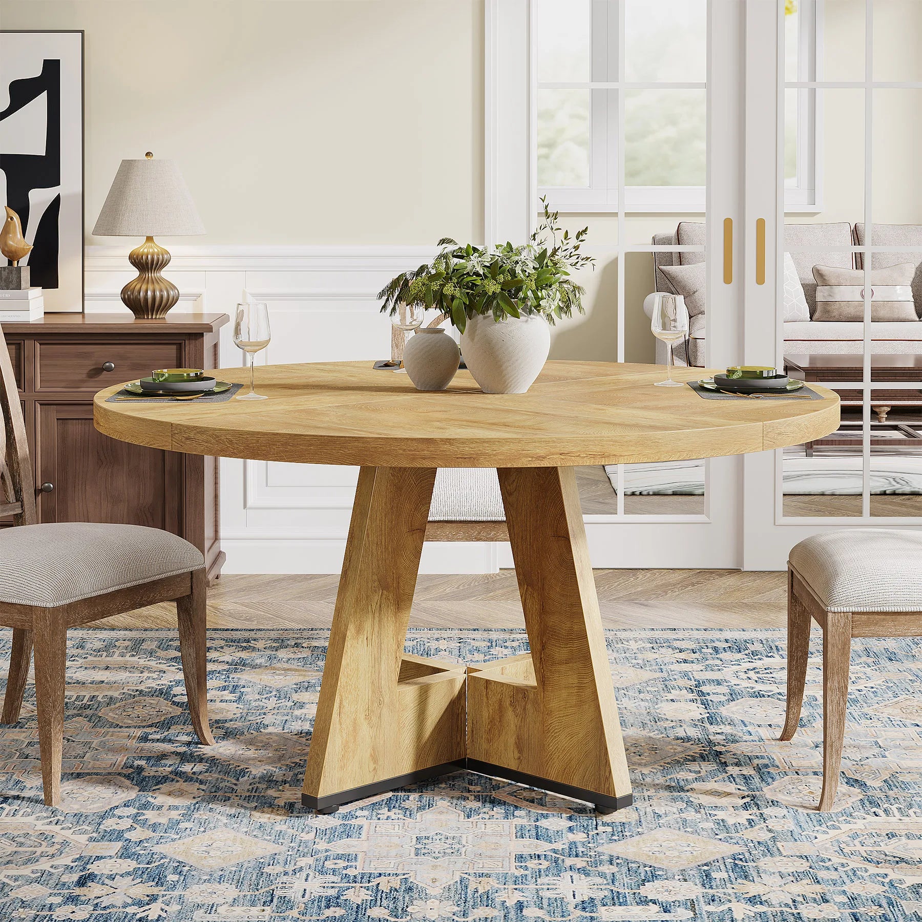 Bamboo Round Dining Table 47” – Eco-Friendly Farmhouse Table for 4–6 People