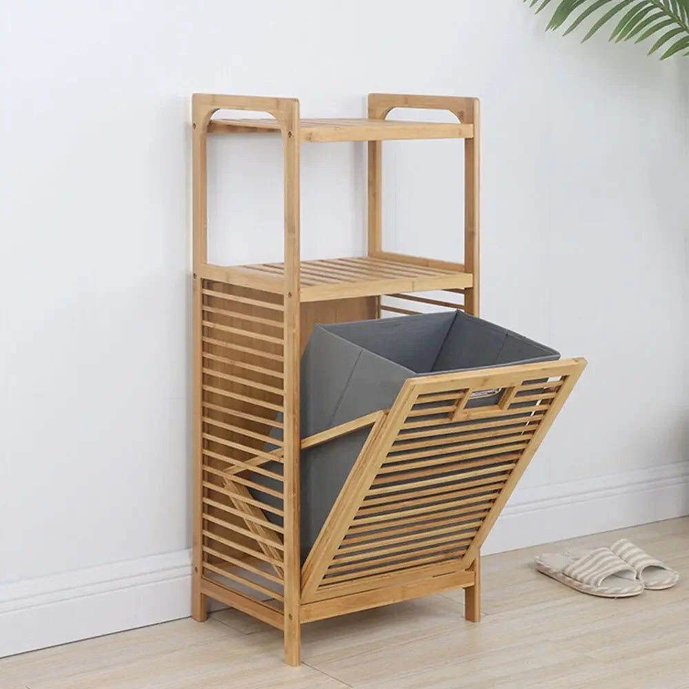 Tilt-Out Bamboo Laundry Cabinet – Space-Saving Laundry Hamper Cabinet for Bathroom & Laundry Room