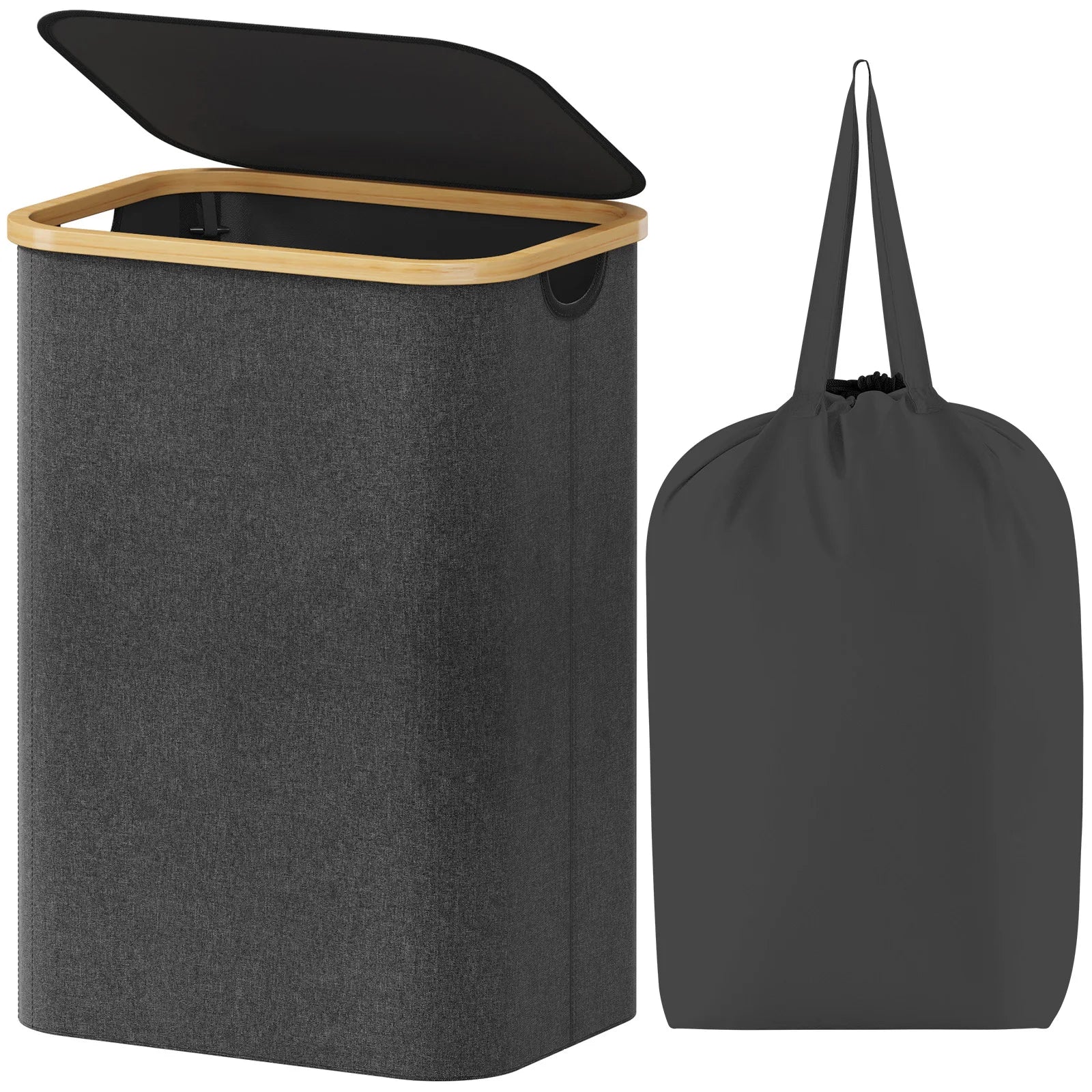 Laundry Basket with Lid – Large Clothes Hamper with Bamboo Handles for Laundry Room Organization